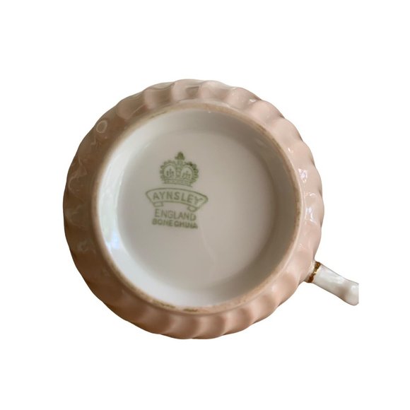 AYNSLEY ENGLAND PASTEL LIGHT PINK SWIRL TEA CUP SAUCER SET FLORAL GOLD RIM #2 Gd - Picture 9 of 14